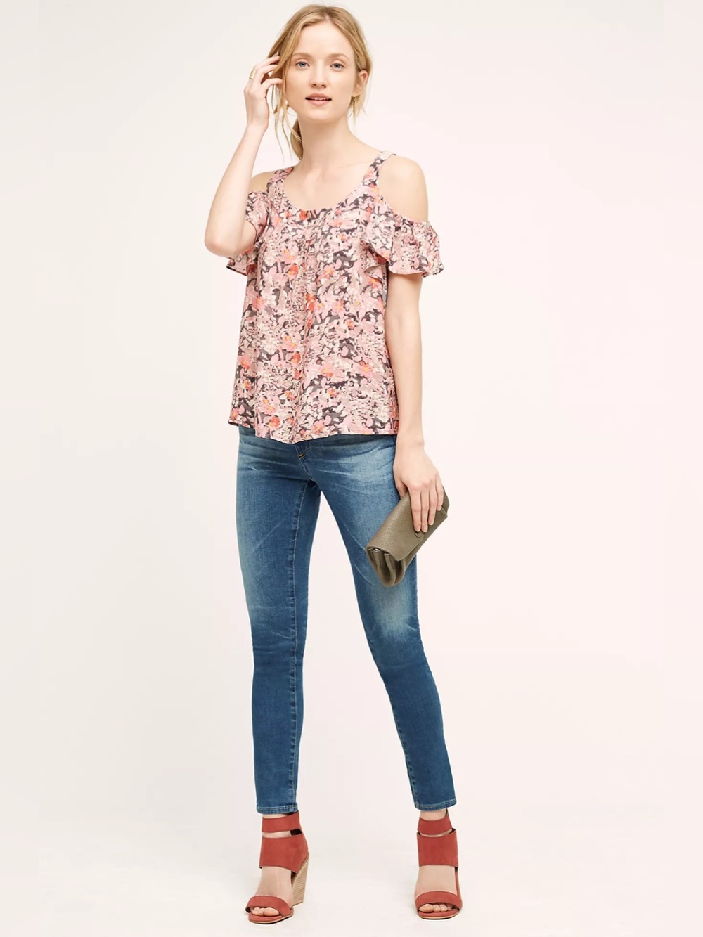 Anthropologie Maeve Hana Pink Floral Cold Shoulder Top - XS